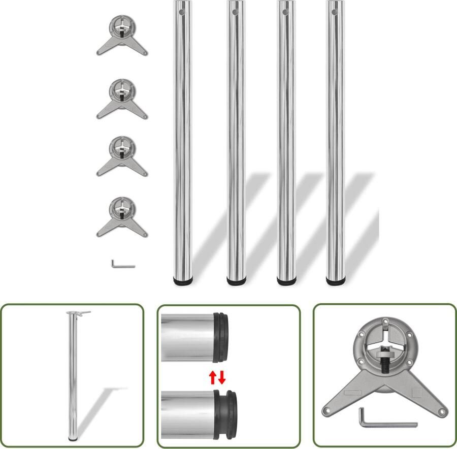 The Living Store Tafelpoten Set 60 x 870 mm Chroom Verstelbaar Tafelpoten Chroom Verstelbare Tafelpoten Metalen Tafelpoten Kopen - Foto 2