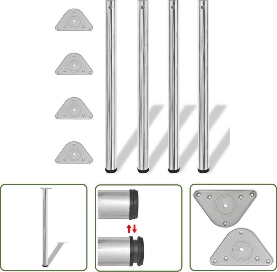 The Living Store Tafelpoten in hoogte verstelbaar chroom 870 mm 4 st Tafelpoten Chroom Verstelbare Tafelpoten Metalen Tafelpoten Eetkamerstoel Potten