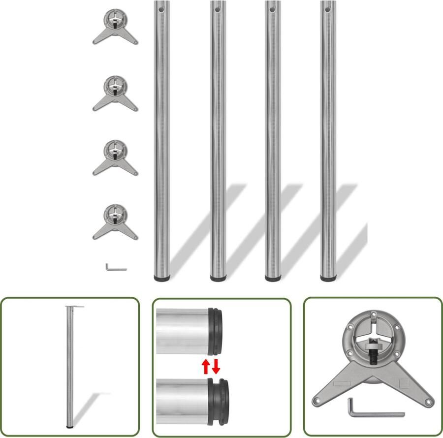 The Living Store Tafelpoten Geborsteld Nikkel 60x1100 mm Verstelbare schroefmechanisme Tafelpoten Kopen Verstelbare Tafelpoten Metalen Tafelpoten Zilveren Tafelpoten - Foto 2