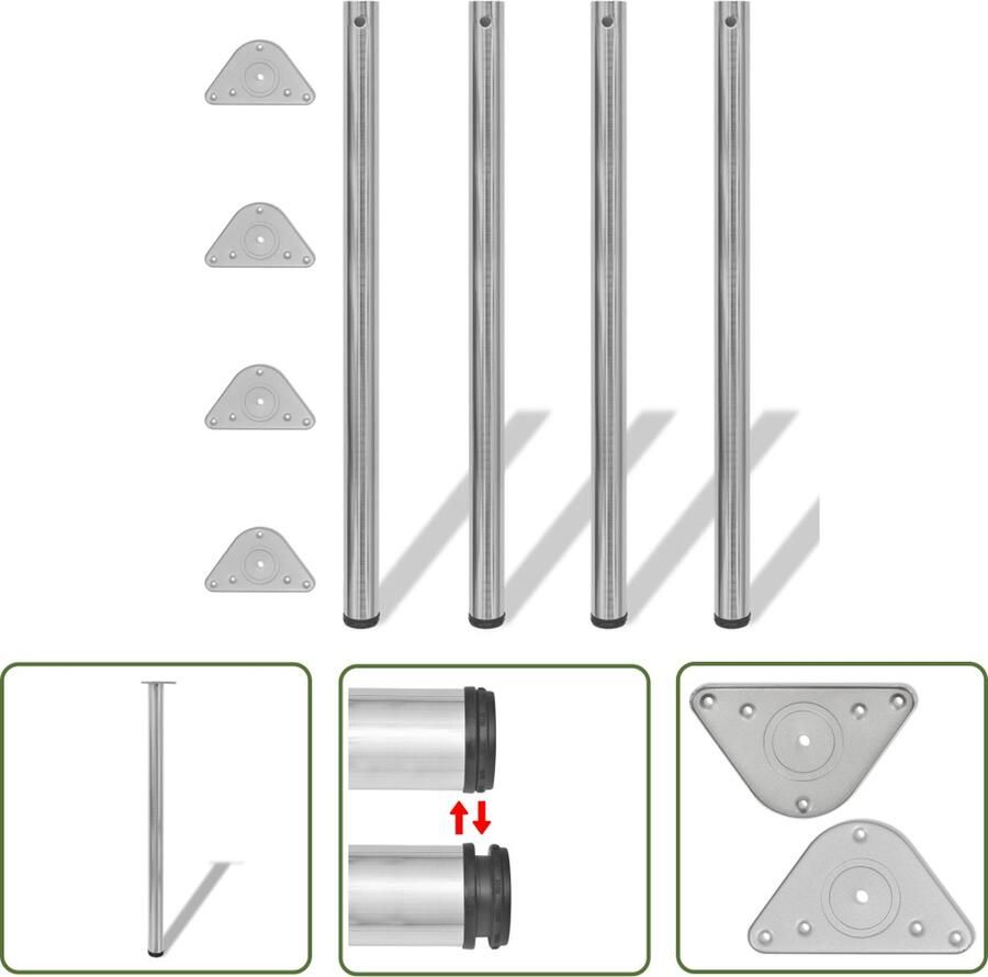 The Living Store Tafelpoten Set van 4 60 x 1100mm Geborsteld nikkel Verstelbare schroefmechanisme Tafelpoten Kopen Verstelbare Tafelpoten Metalen Tafelpoten Zwarte Tafelpoten - Foto 2