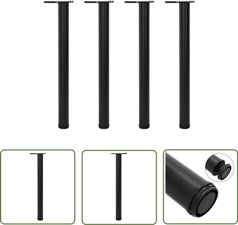 The Living Store Tafelpoten Set 60x710 mm Verstelbaar IJzer Zwart Tafelpoten Set Verstelbare Tafelpoten Metalen Tafelpoten Zwarte Tafelpoten - Foto 3
