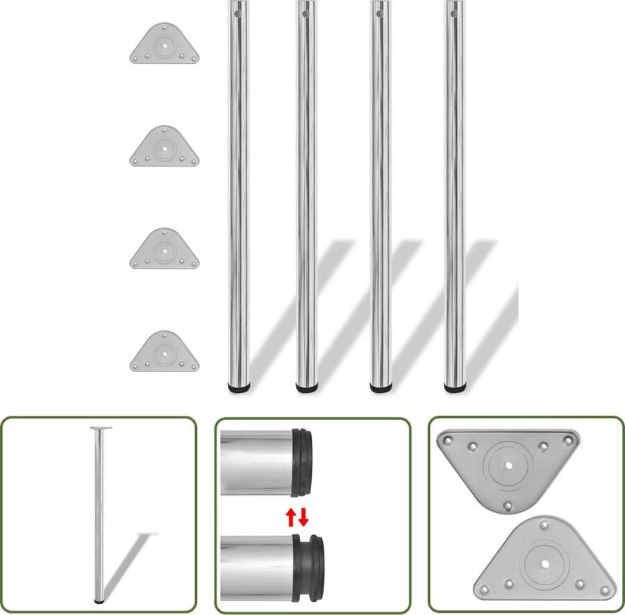 The Living Store Tafelpoten Set van 4 Chroom 60 x 1100 mm Verstelbaar Tafelstellen Tafelpoten Metalen Tafelpoten Verstelbare Tafelpoten Chroom - Foto 2