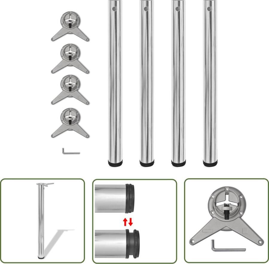 The Living Store Tafelpoten Set 60 x 710 mm verstelbaar chroom ijzer 4 stuks Tafelstellen Tafelpoten Metalen Tafelpoten Verstelbare Tafelpoten Chrom Tafelpoten - Foto 2