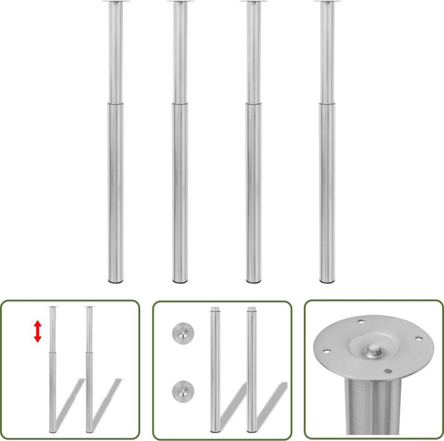The Living Store Telescopische Tafelpoten Hoogwaardig Verstelbaar Geborsteld Nikkel 60 x (710 1.100) mm Set van 4 Telescopische Tafelpoten Tafelbenen Salontafels Eetkamertafels - Foto 2