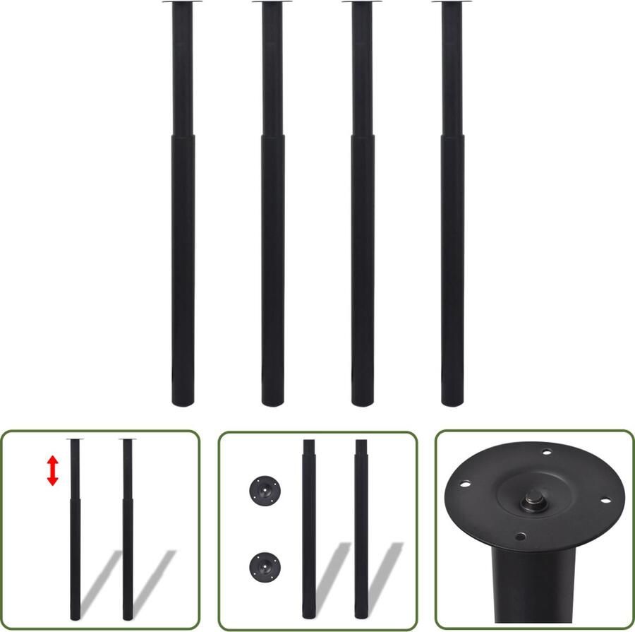 The Living Store Telescopische Tafelpoten Set van 4 60 x (710-1.100) mm Zwart Telescopische Tafelpoten Tafelbenen Salontafels Eetkamertafels