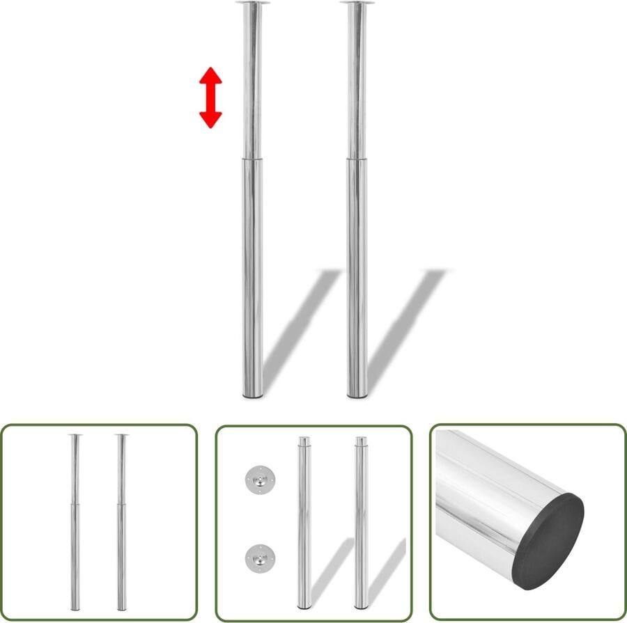 The Living Store Telescopische Tafelpoten Verstelbare poothoogte 710-1100 mm Chroom 60 x 1100 mm Set van 2 Telescopische Tafelpoten Tafelbenen Bureau Poten Barstoel Poten - Foto 2