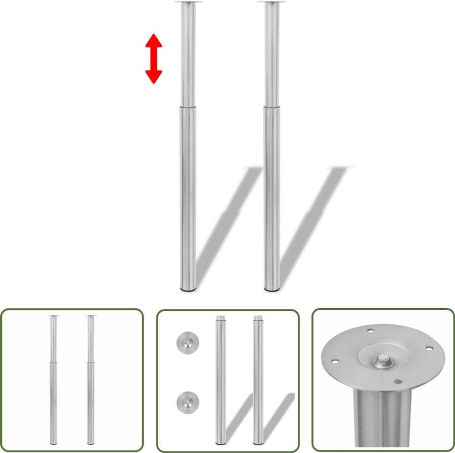 The Living Store Telescopische Tafelpoten 60 x 1100 mm Verstelbare Poothoogte Geborsteld Nikkel Telescopische Tafelpoten Tafelondersteuning Bureau Poten Bartafel Poten - Foto 2