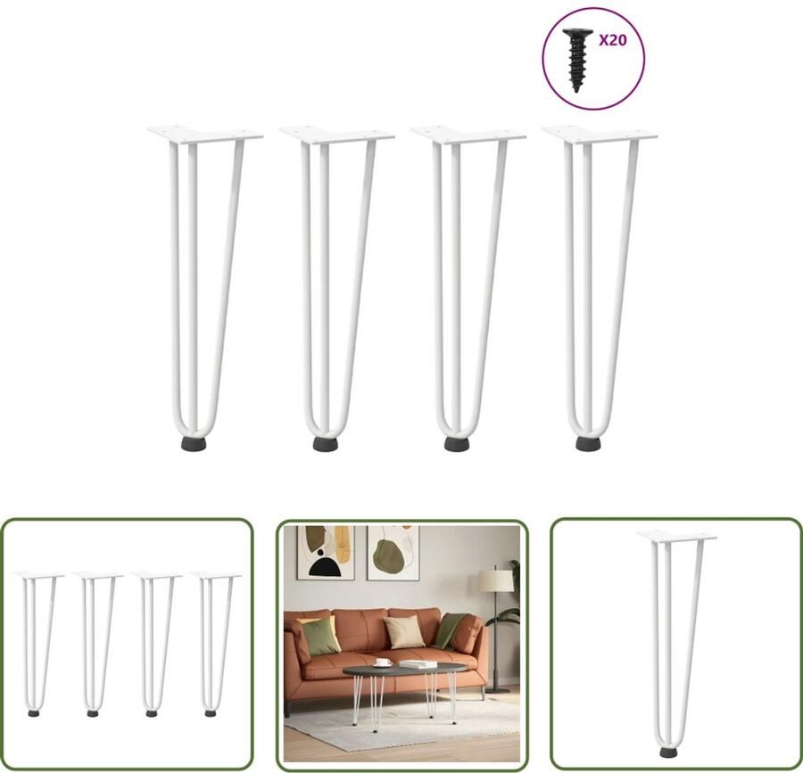 VidaXL Tafelpoten Wit Haarspeld Tafelpoten Haarnadelpoten voor Salontafel 4 st 42 cm massief staal wit Staal Tafelpoten Vintage Tafelpoten Industriële Tafelpoten