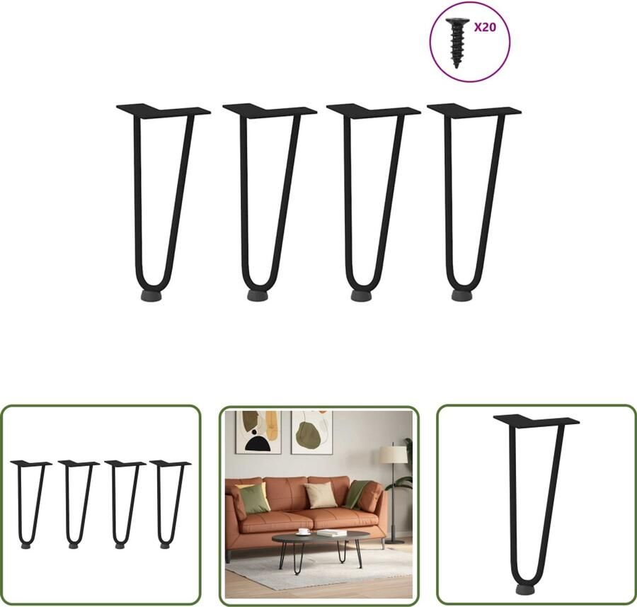 VidaXL Tafelpoten Zwart Haarspeld Tafelpoten Haarnadelpoten voor Salontafel 4 st 30 cm massief staal zwart Metalen Tafelpoten Industrieel Tafellaar Vintage Tafelpoten