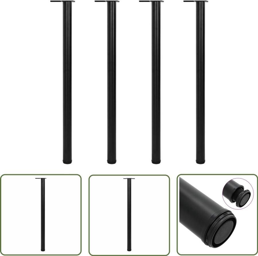 The Living Store Tafelpoten Set van 4 60 x 1100 mm Verstelbaar Zwart Tafelpoten Zwart Verstelbare Tafelpoten Metalen Tafelpoten Set - Foto 2