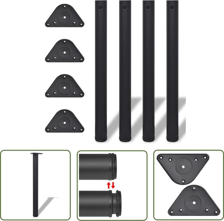 The Living Store Tafelpoten in hoogte verstelbaar zwart 710 mm 4 st Tafelpoten Zwart Verstelbare Tafelpoten Metalen Tafelpoten Kopen