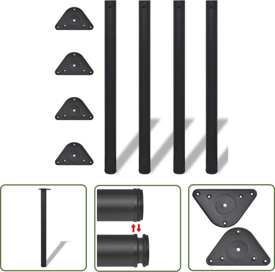 The Living Store Tafelpoten Set Hoogwaardige vervangende poten 60 x 870 mm Verstelbaar Zwart Tafelpoten Zwart Verstelbare Tafelpoten Metalen Tafelpoten Set - Foto 2