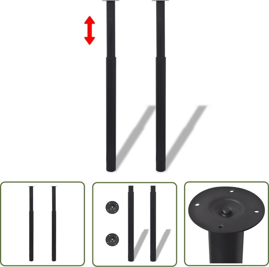 The Living Store Telescopische Tafelpoten 60 x 1100 mm Zwart IJzer Telescopische Tafelpoten Zwart Tafelpoten Ijzer Adjustable Height Legs Dining Table Legs - Foto 2