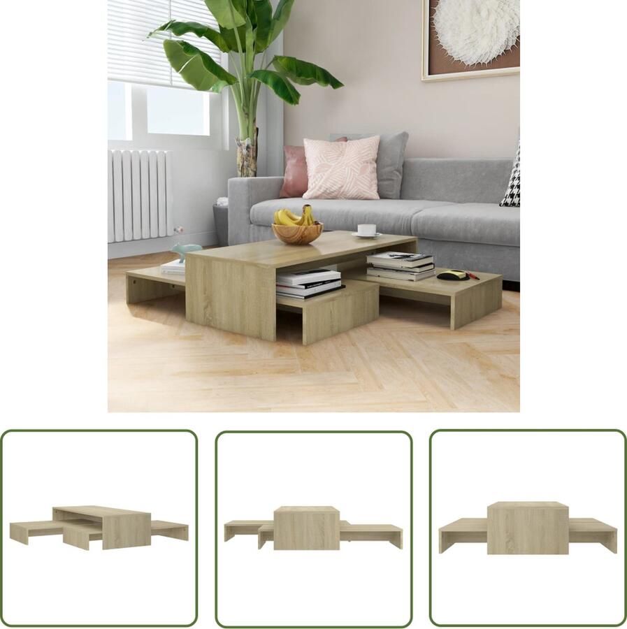 The Living Store Salontafelset 100x100x26 5 cm bewerkt hout sonoma eikenkleurig Salontafel Tafelset Houten Salontafel Bruine Salontafel Nestkasten - Foto 2