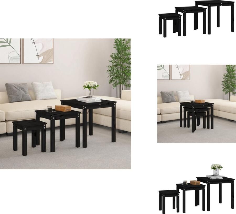 VidaXL -Tafeltjesset-3-st-massief-grenenhout-zwart - Foto 4