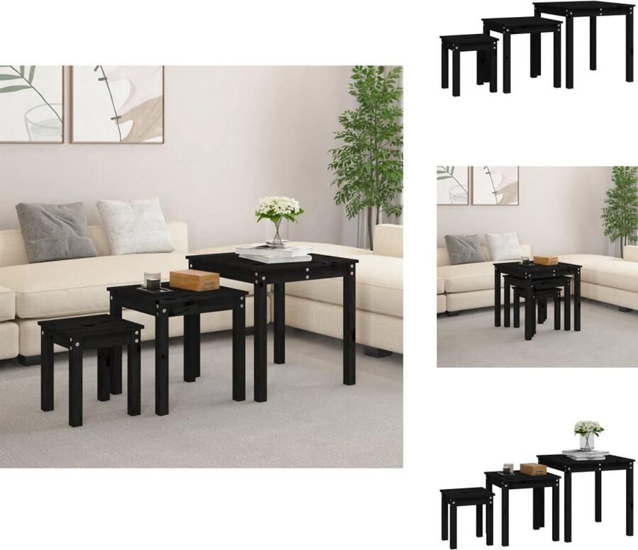 VidaXL -Tafeltjesset-3-st-massief-grenenhout-zwart - Foto 5