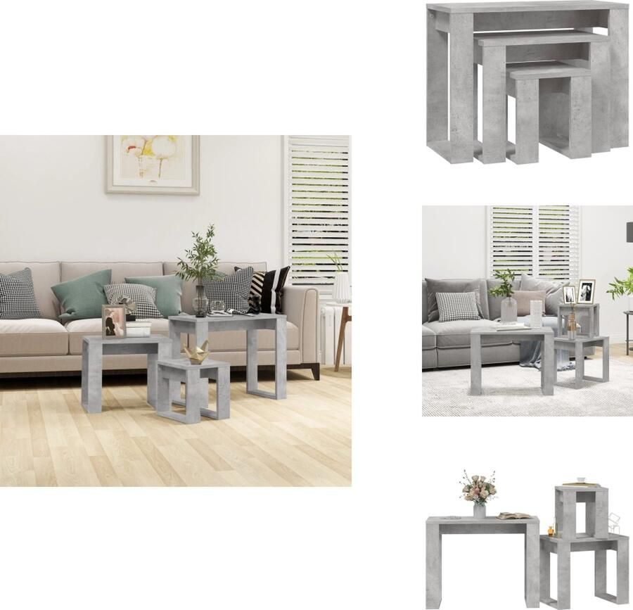 VidaXL Tafelset Tafelsets Tafel Set Tafeltjesset 3-delige Tafeltjesset bewerkt hout betongrijs