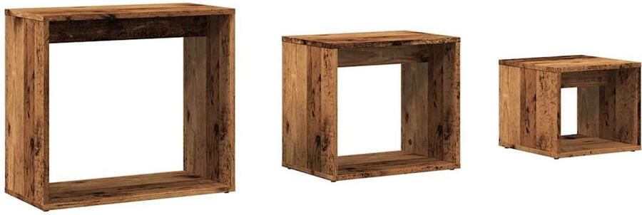 The Living Store 3-delige Tafeltjesset bewerkt hout oud houtkleurig Kleine Tafels Houten Meubilair Salontafel Bijzetkast Compact Meubel