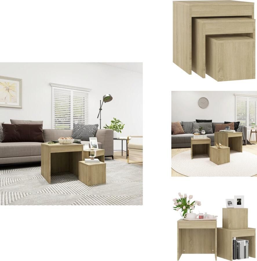 VidaXL Tafelset Tafelsets Tafel Set Tafeltjesset 3-delige Tafeltjesset bewerkt hout sonoma eikenkleurig