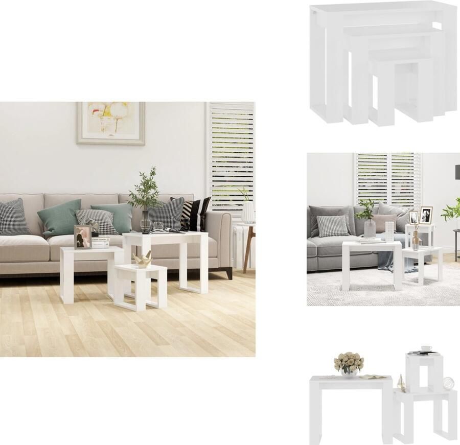 VidaXL Tafelset Tafelsets Tafel Set Tafeltjesset 3-delige Tafeltjesset bewerkt hout wit