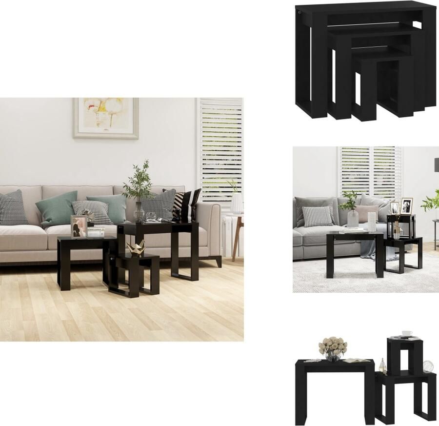 VidaXL Tafelset Tafelsets Tafel Set Tafeltjesset 3-delige Tafeltjesset bewerkt hout zwart