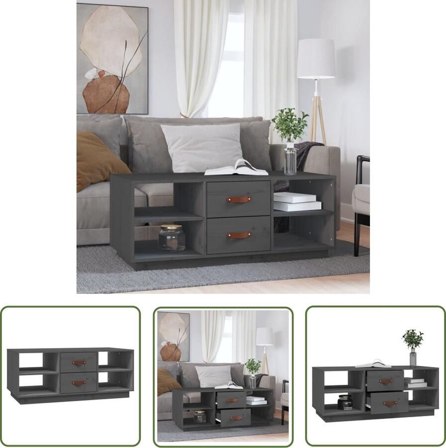 The Living Store Salontafel 100x50x41 cm massief grenenhout grijs Salontafel Grenoble Hout Grijze Tafel Tv Tafeltje Living Room Furniture - Foto 4