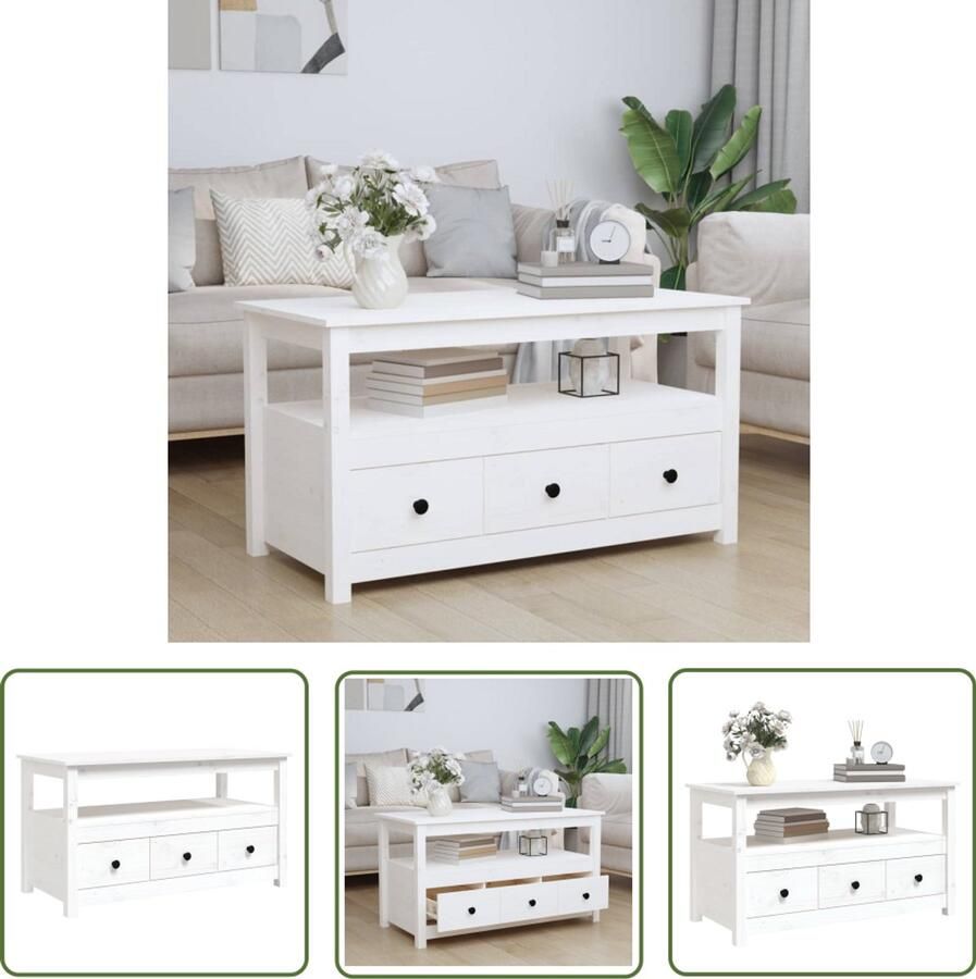 VidaXL Salontafel 102x49x55 cm massief grenenhout wit Salontafel Tafeltje Grenenhouten Tafel Witte Salontafel Opbergruimte