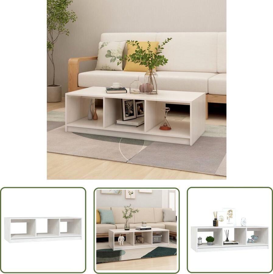The Living Store Banktafel Grenenhout Wit 110 x 50 x 34 cm Opbergschap Salontafel Tafeltje Banktafel Grenenhouten Tafel Witte Tafel - Foto 2