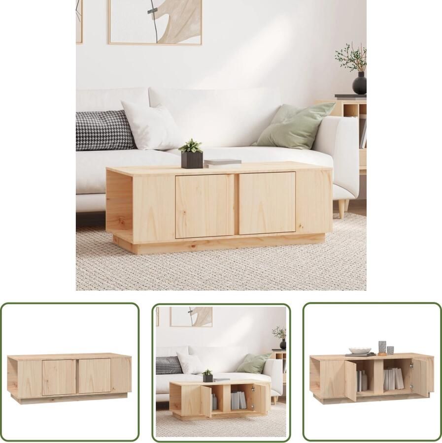 The Living Store Salontafel Grenenhout 110x50x40 cm met opbergruimte en stevig tafelblad Salontafel Tafeltje Grenenhouten Tafel Houten Salontafel Vintage Salontafel - Foto 2