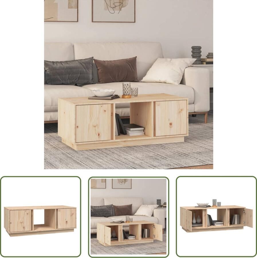 The Living Store Salontafel Grenenhout 110 x 50 x 40 cm Rustieke uitstraling Salontafel Tafeltje Koffietafel Tv Tafeltje Granenhouten Meubilair - Foto 2