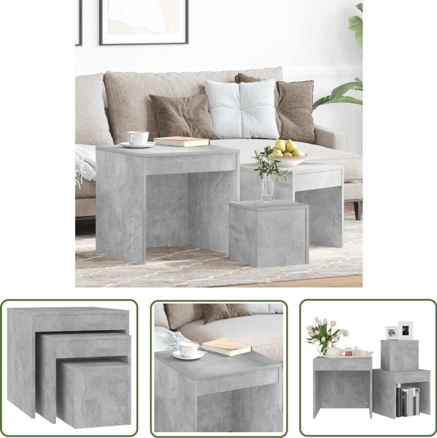 The Living Store bijzettafelset Betongrijs 45 x 45 x 45 cm Multifunctioneel Bijzet Tafels Tafeltjes Set Houten Tafels Grijze Meubels Scandinavische Stijl - Foto 3