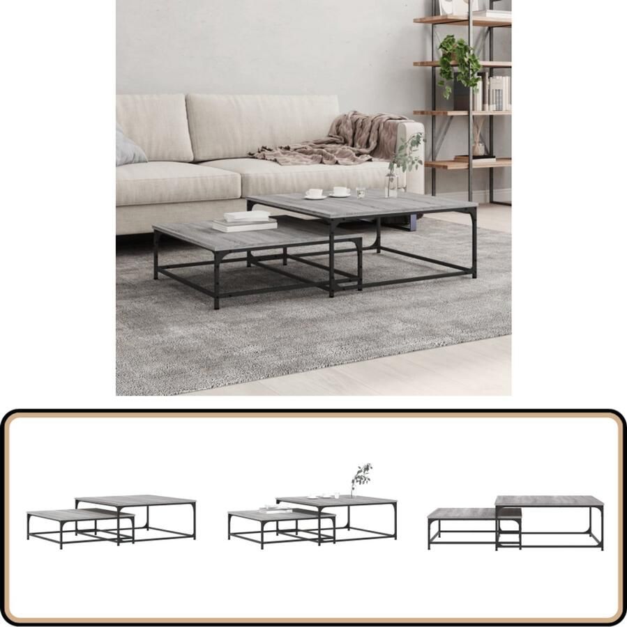 VidaXL Tafeltjesset 2-delig Grijs Sonoma Eiken Salontafel Set In Elkaar Passende Tafels Salontafeltjes Houten Salontafel Grijze Salontafel