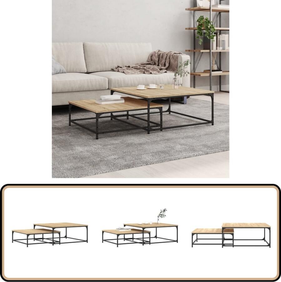 VidaXL Tafeltjesset 2-delig Sonoma Eiken Hout Salontafel Nestkastjes Houten Meubilair Eiken Meubelen Bruine Salontafel Multifunctionele Tafel