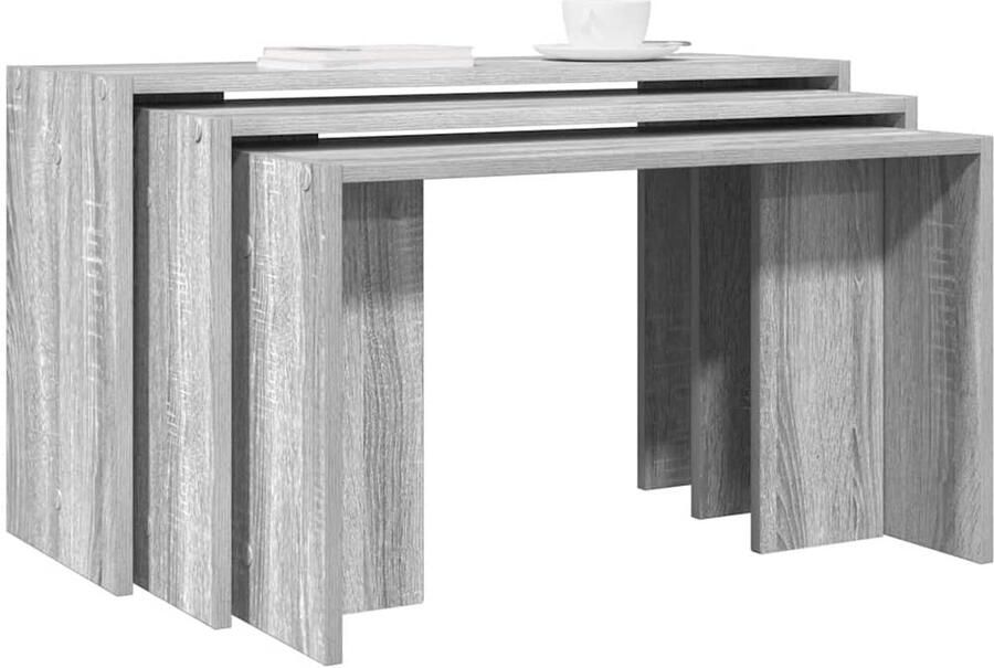VidaXL Tafeltjesset 3-delig Grijs Sonoma Eiken Bijzettafel Bijzettafels In Elkaar Passende Tafel In Elkaar Passende Tafels