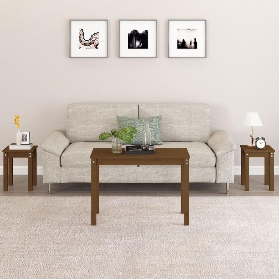 VidaXL Tafeltjesset 3-delig Massief Grenenhout Tafels Grenenhouten Tafels Nestkasten Bijzettafels Salontafel Kamermeubilair Compact Meubilair Klein Wonen - Foto 2