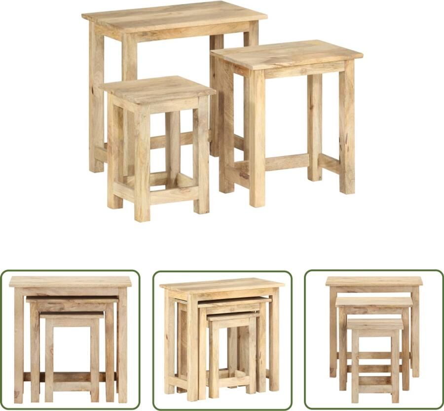 VidaXL Tafeltjesset 3-delig Massief Mangohout Bijzettafels Vintage Meubelen Houten Tafels Mangohouten Meubelen Stapelbare Tafels Decoratieve Tafels Interieurdecoratie
