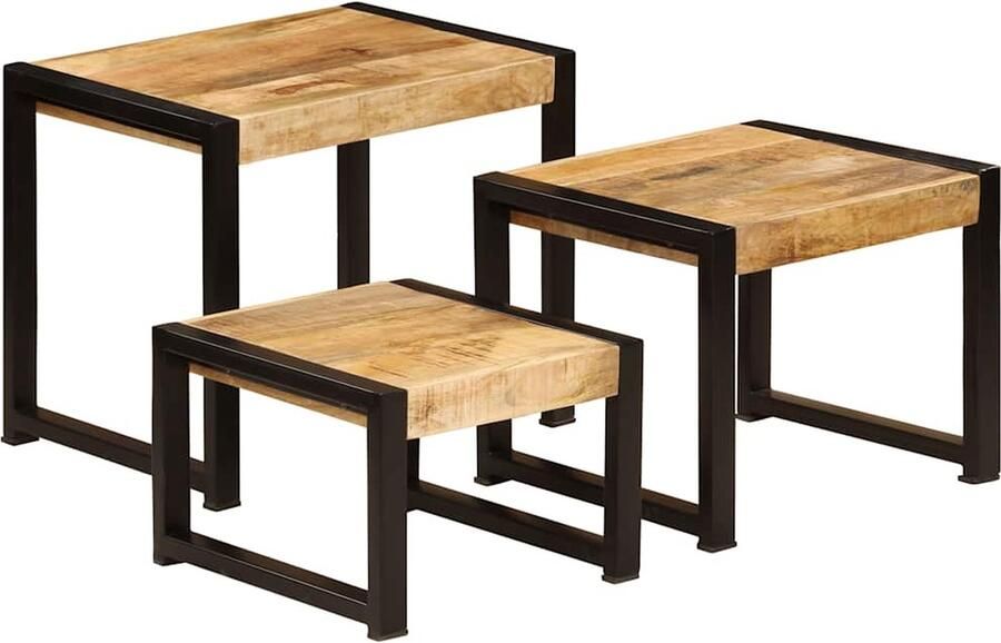 VidaXL Tafeltjesset 3-delig Massief Mangohout Vintage Meubelen Salontafels Houten Tafels Mangohouten Meubelen Sidetable Koffietafel