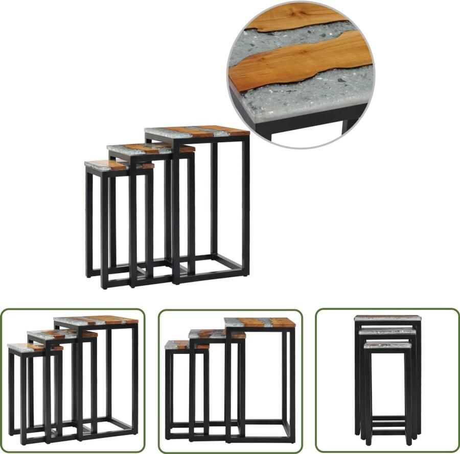 VidaXL Tafeltjesset 3-delig Massief Teakhout Tafels Set Teak Hout Retro Meubelen Salontafel Vintage Decor Binnenhuisdecoratie Living Room Furniture