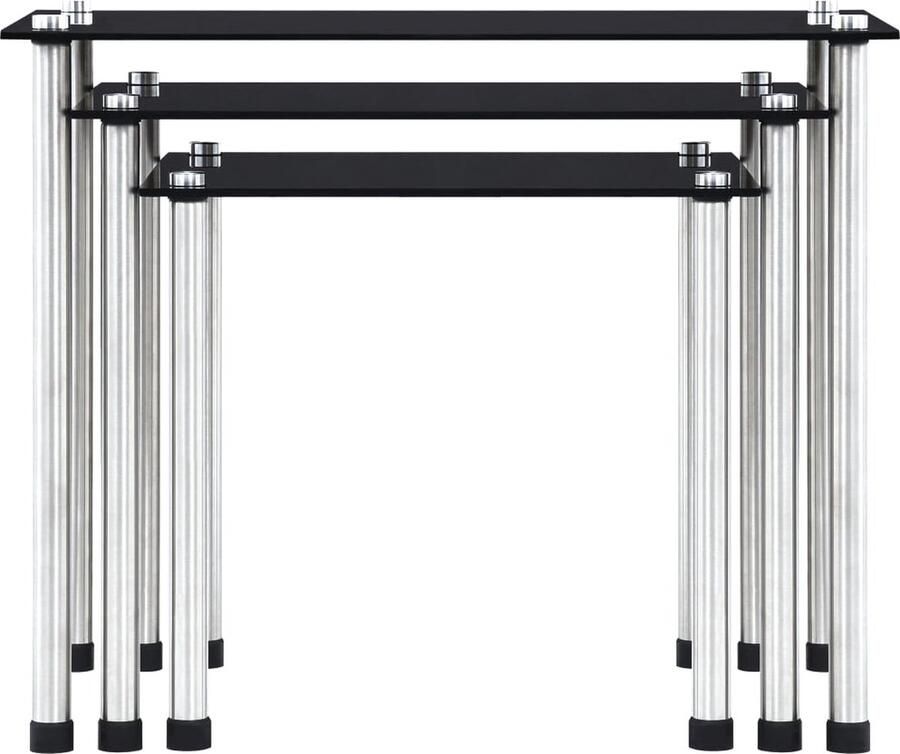 The Living Store Tafeltjes Set Gehard Glas en Aluminium Zwarte Kleur Maten Salontafel Bijzet Tafels Glas Tafels Zwarte Meubelen Aluminum Tafels - Foto 2