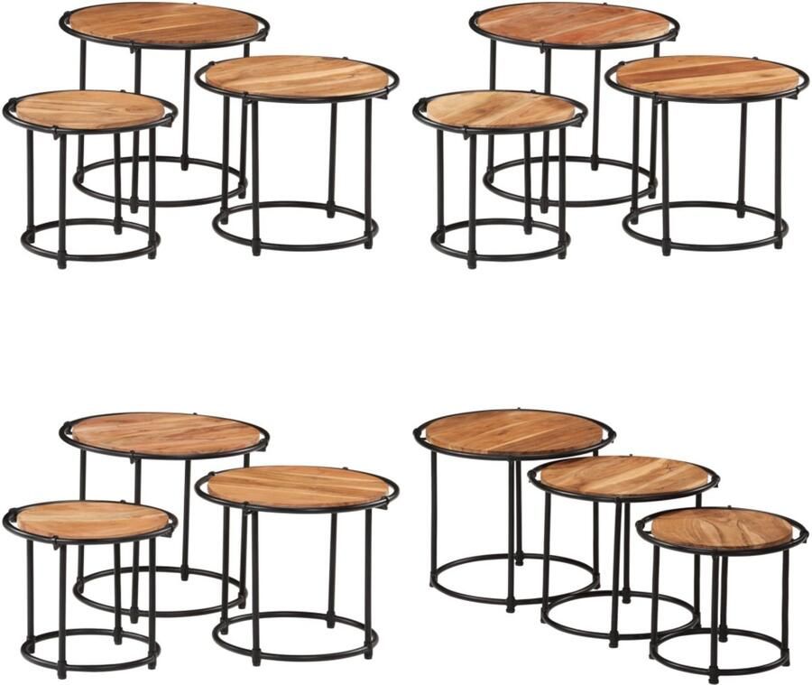 VidaXL Tafeltjesset 3 st massief acaciahout Nesttafel Nesttafels Bijzettafel Banktafel