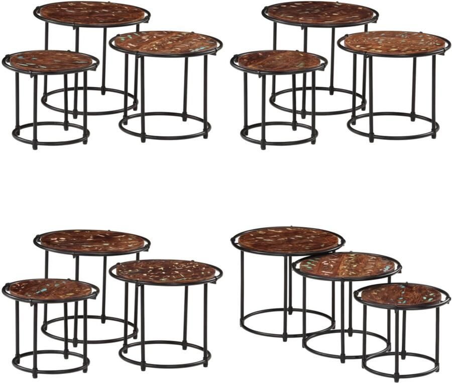 VidaXL Tafeltjesset 3 st massief gerecycled hout Nesttafel Nesttafels Bijzettafel Banktafel