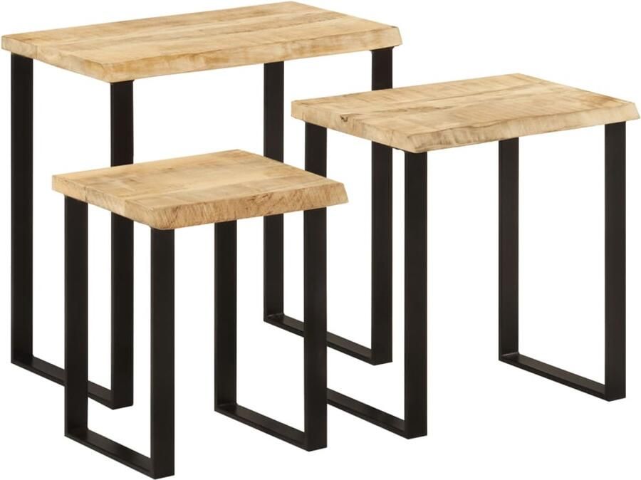 VidaXL Tafeltjesset 3 st met natuurlijke rand massief mangohout Nesttafel Nesttafels Bijzettafel Banktafel