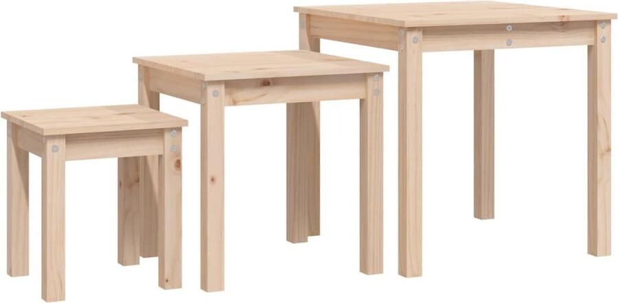 VidaXL Tafeltjesset 3 Stuks Massief Grenenhout Tafels Grenenhout Salontafel Nachtkastje Kleine Tafel