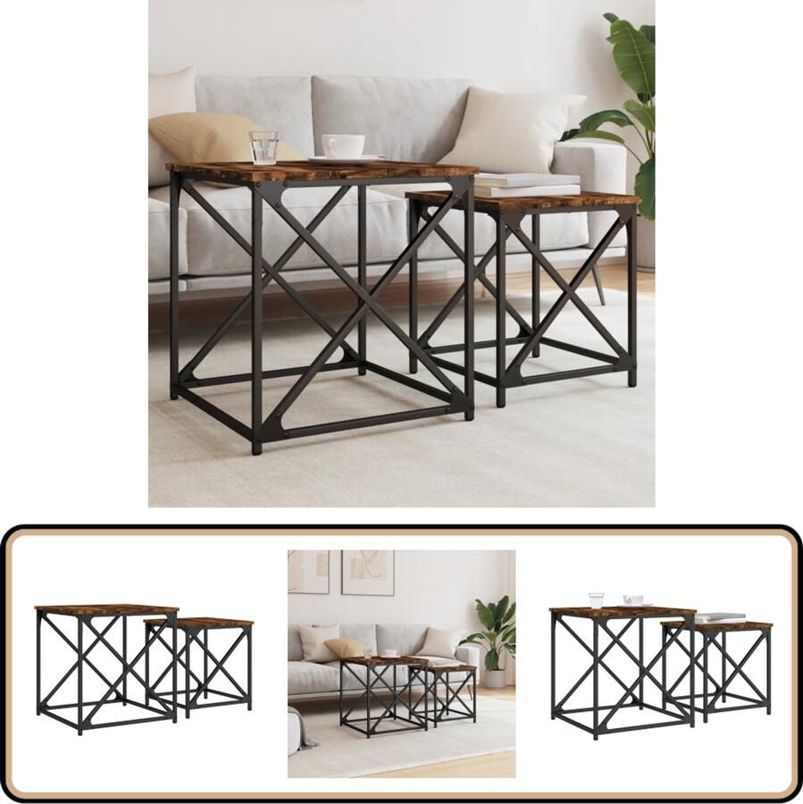 VidaXL Tafeltjesset Gerookt Eiken 2-delig Nesttafel Nesttafels Bijzettafel Banktafel