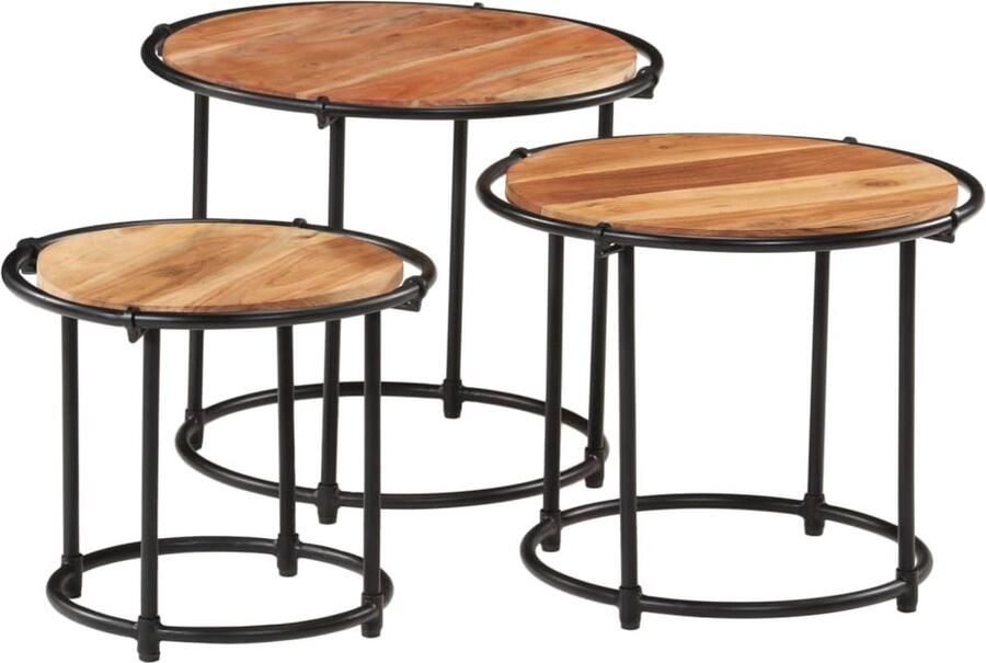 VidaXL Tafeltjesset Massief Acaciahout 3 Stuks Nesttafel Nesttafels Bijzettafel Banktafel