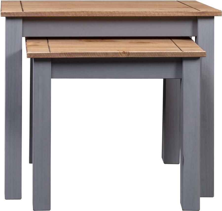 VidaXL Tafeltjesset Massief Grenenhout 2-delig Bijzettafels Houten Tafels Salontafels Accenttafeltjes Nachtkastjes Kamermeubilair Rustiek Meubilair Grenenhout Meubel