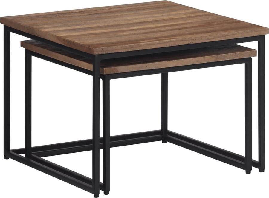 VidaXL Tafeltjesset Massief Teakhout 2 Stuks Nesttafel Nesttafels Bijzettafel Banktafel