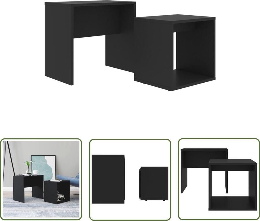The Living Store Tafeltjesset zwart spaanplaat 48 x 30 x 45 cm 37 x 29 x 36 cm ruimtebesparend Salontafelset Tafeltjesset Koffietafel Bijzettafel Space Saving Furniture - Foto 3