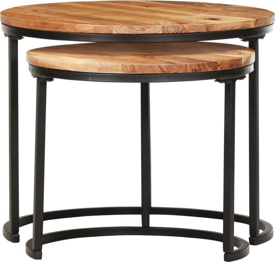 VidaXL Tafeltjesset van Acaciahout 2-delig Bijzettafels Salontafel Kleine Tafel Acacia Hout Bruine Meubelen Design Tafels Woonaccessoires