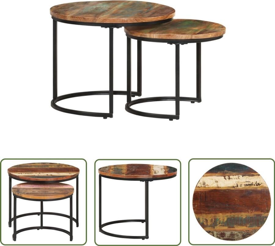 VidaXL Tafeltjesset van gerecycled hout Bijzettafel Houten Bijzettafel Recycle Materiaal Multifunctionele Tafel Decoratieve Tafel Living Room Furniture Handmade Furniture - Foto 2